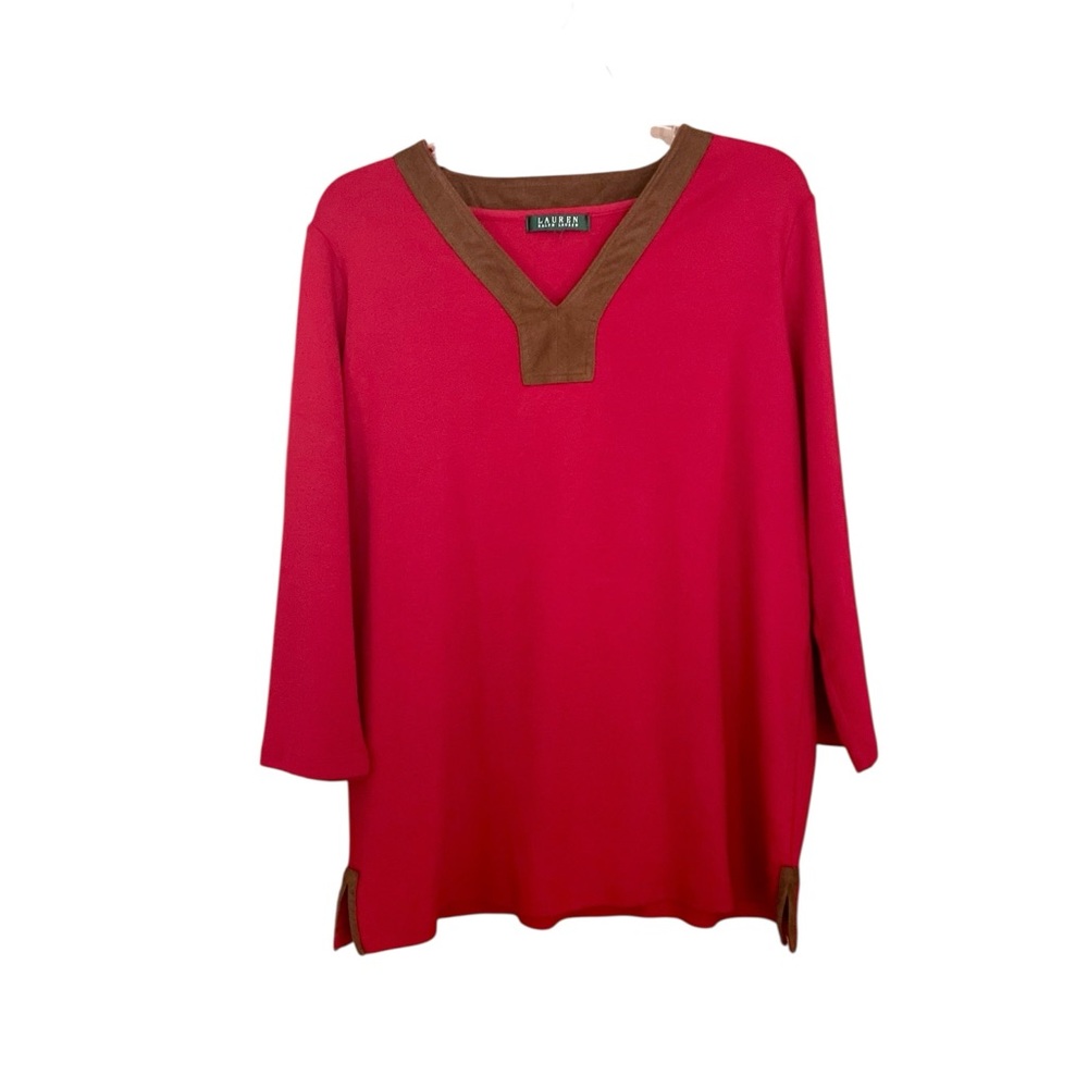 Lauren Ralph Lauren Red Tunic with Brown Trim Sz 1X Women’s Top